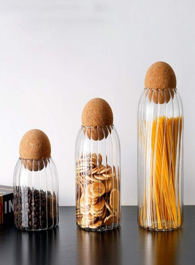 AKDC Lurrose 3Pcs Round Cork Food Jar, Glass Food Storage Jar Cookie Jar Food Storage Canister With Airtight Seal Ball For Tea Coffee Spice (10Cm+ 15Cm+ 20Cm) - Image 4