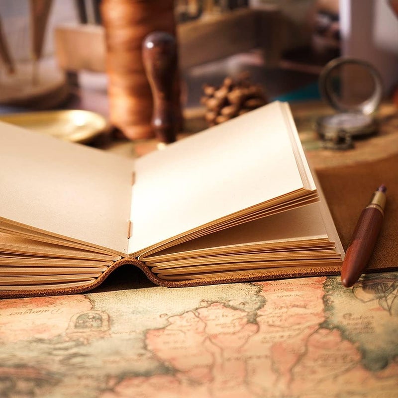 Luckam دفتر جلد طبيعي للرجال والنساء بتصميم ريفي عتيق، دفتر كتابة كبير مصنوع يدويًا للسفر والأعمال وملاحظات يومية ودفتر رسم هدية (بني) - Image 5