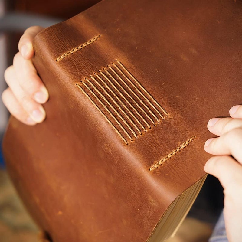 Luckam دفتر جلد طبيعي للرجال والنساء بتصميم ريفي عتيق، دفتر كتابة كبير مصنوع يدويًا للسفر والأعمال وملاحظات يومية ودفتر رسم هدية (بني) - Image 4