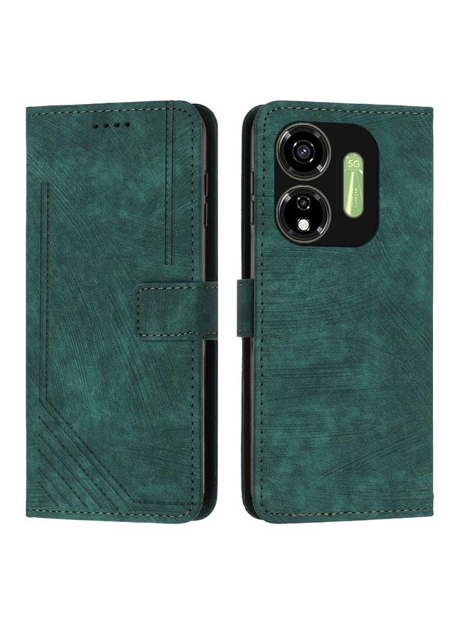 جرين تايجر جراب هاتف جلدي بنمط مخطط لهاتف itel P55 5G مع حزام (أخضر)