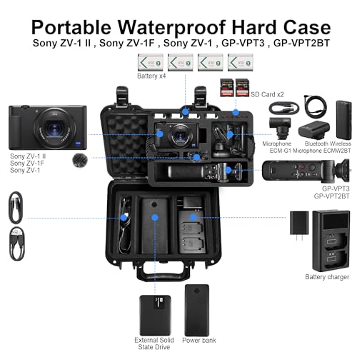 Lekufee Portable Waterproof Hard Case for Sony ZV1F ZV1 ZV1 II Vlog Camera NPBX1 Battery GPVPT2BTGPVPT3 Shooting Gripand More AccessoriesCase Only - Image 3