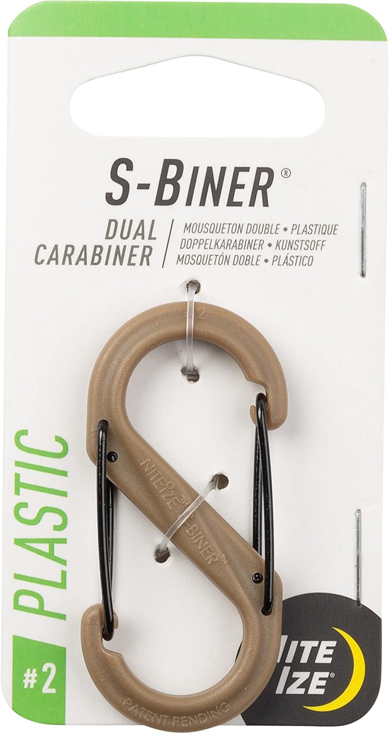 NiteIze S-Biner Size #2 Dual Carabiner, Strong Glass-Filled Nylon Plastic, Coyote - Image 1