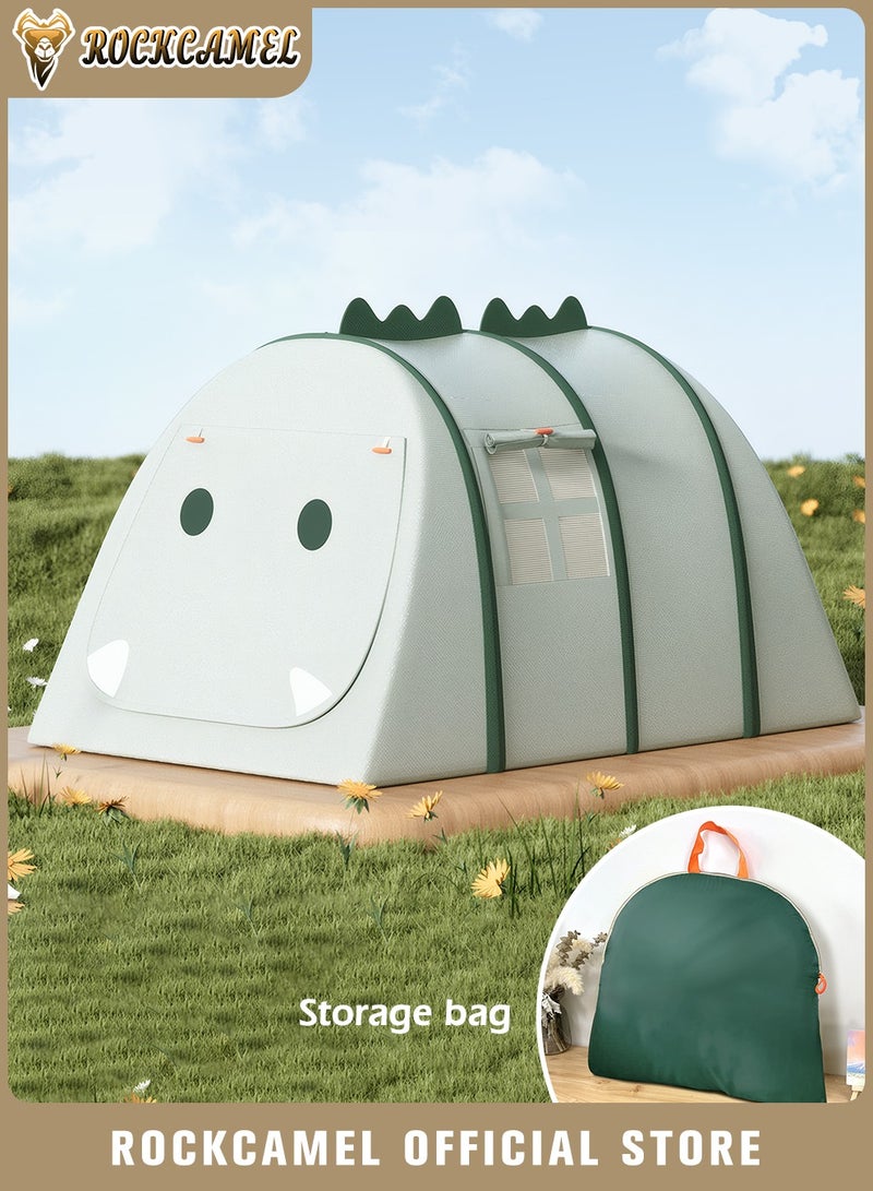 ROCKCAMEL Dinosaur Shaped Kids Play Tent, Instant Setup Pop-Up Playhouse with Mesh Windows and Carry Bag, Mother-Baby Safe Fabric, No Assembly Needed Gift for Toddlers Indoor & Outdoor(132*102*82 cm, Green) - Image 1