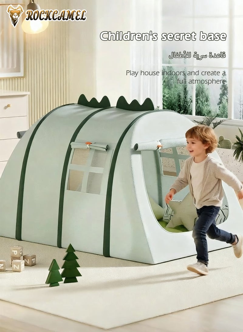 ROCKCAMEL Dinosaur Shaped Kids Play Tent, Instant Setup Pop-Up Playhouse with Mesh Windows and Carry Bag, Mother-Baby Safe Fabric, No Assembly Needed Gift for Toddlers Indoor & Outdoor(132*102*82 cm, Green) - Image 3