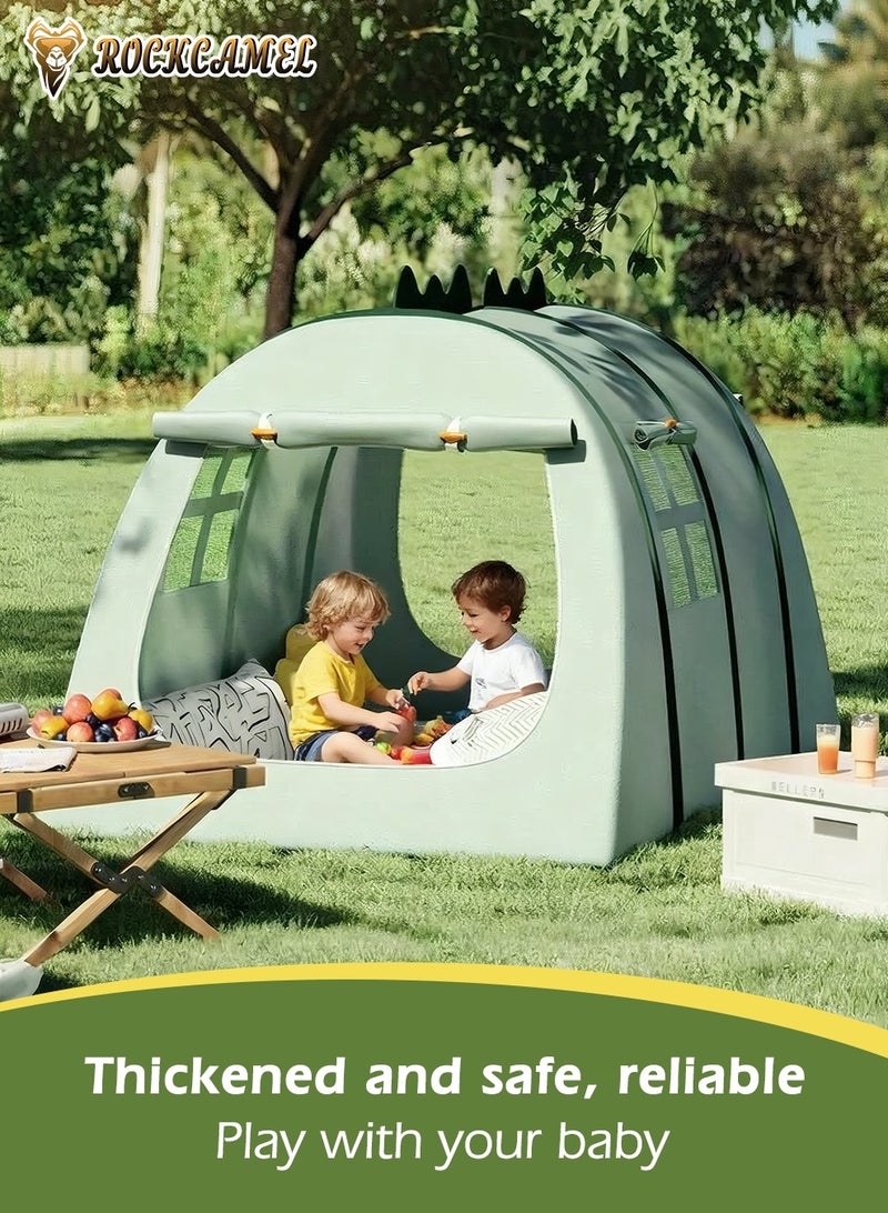 ROCKCAMEL Dinosaur Shaped Kids Play Tent, Instant Setup Pop-Up Playhouse with Mesh Windows and Carry Bag, Mother-Baby Safe Fabric, No Assembly Needed Gift for Toddlers Indoor & Outdoor(132*102*82 cm, Green) - Image 2