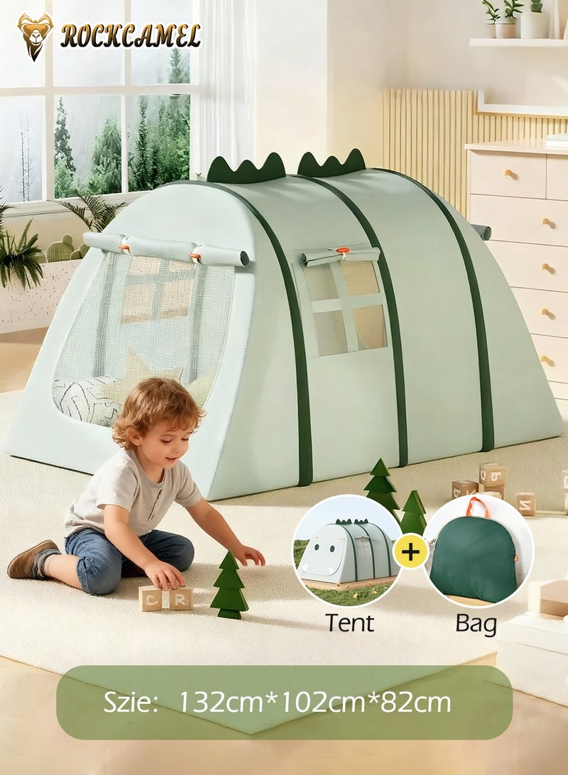 ROCKCAMEL Dinosaur Shaped Kids Play Tent, Instant Setup Pop-Up Playhouse with Mesh Windows and Carry Bag, Mother-Baby Safe Fabric, No Assembly Needed Gift for Toddlers Indoor & Outdoor(132*102*82 cm, Green) - Image 4