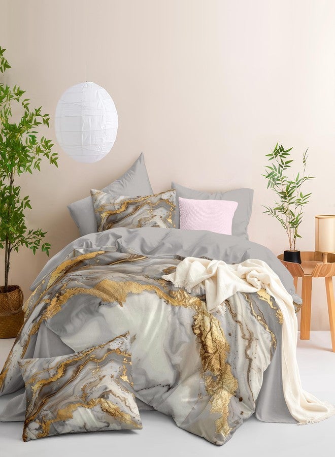 CCoutueChen Marble Comforter Set Queen Size for Adult Golden Metallic Bedding Set Abstract River Pattern - 3 Pieces Soft Fluffy Microfiber for All Seasons(Gilrs Women) - Image 3