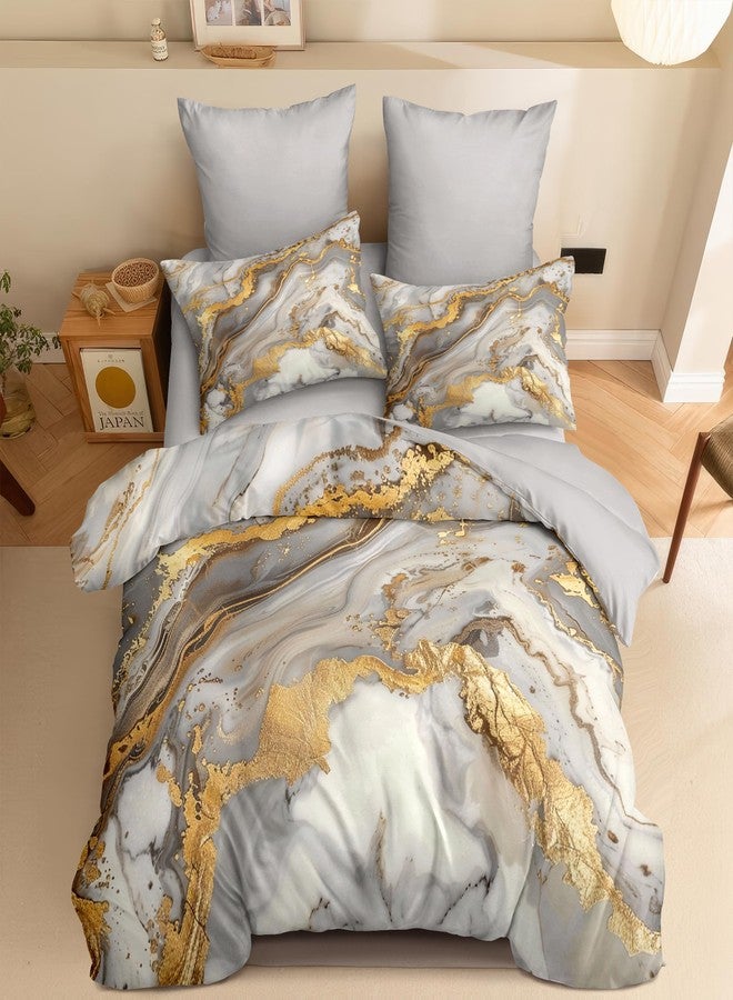 CCoutueChen Marble Comforter Set Queen Size for Adult Golden Metallic Bedding Set Abstract River Pattern - 3 Pieces Soft Fluffy Microfiber for All Seasons(Gilrs Women) - Image 1