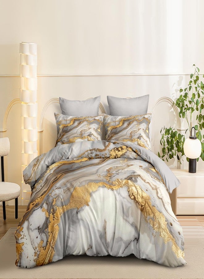 CCoutueChen Marble Comforter Set Queen Size for Adult Golden Metallic Bedding Set Abstract River Pattern - 3 Pieces Soft Fluffy Microfiber for All Seasons(Gilrs Women) - Image 2