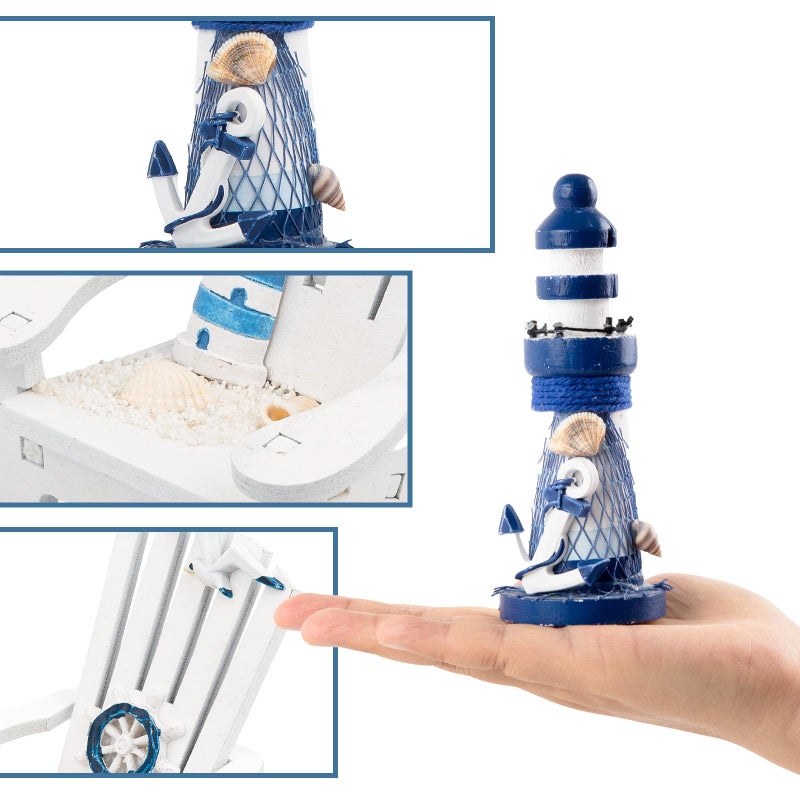 JQAQJU 4" Wooden Beach Chair Lighthouse Sailboat, 4pcs Mini Nautical Home Decoration & Beach Ocean Ornament for Summer Bathroom Bedroom Kitchen - Image 4