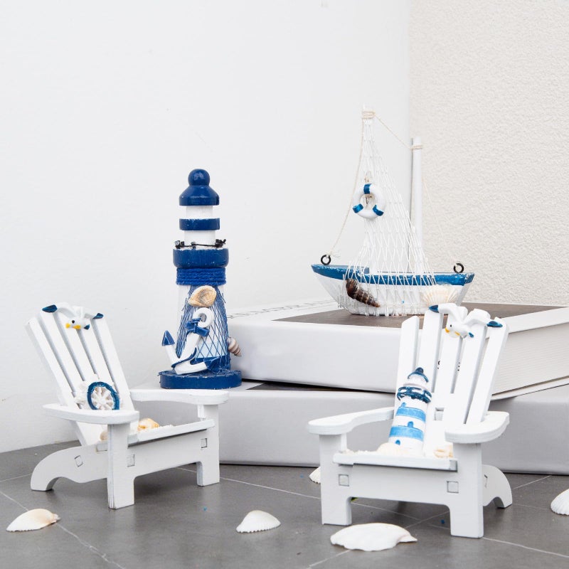 JQAQJU 4" Wooden Beach Chair Lighthouse Sailboat, 4pcs Mini Nautical Home Decoration & Beach Ocean Ornament for Summer Bathroom Bedroom Kitchen - Image 5