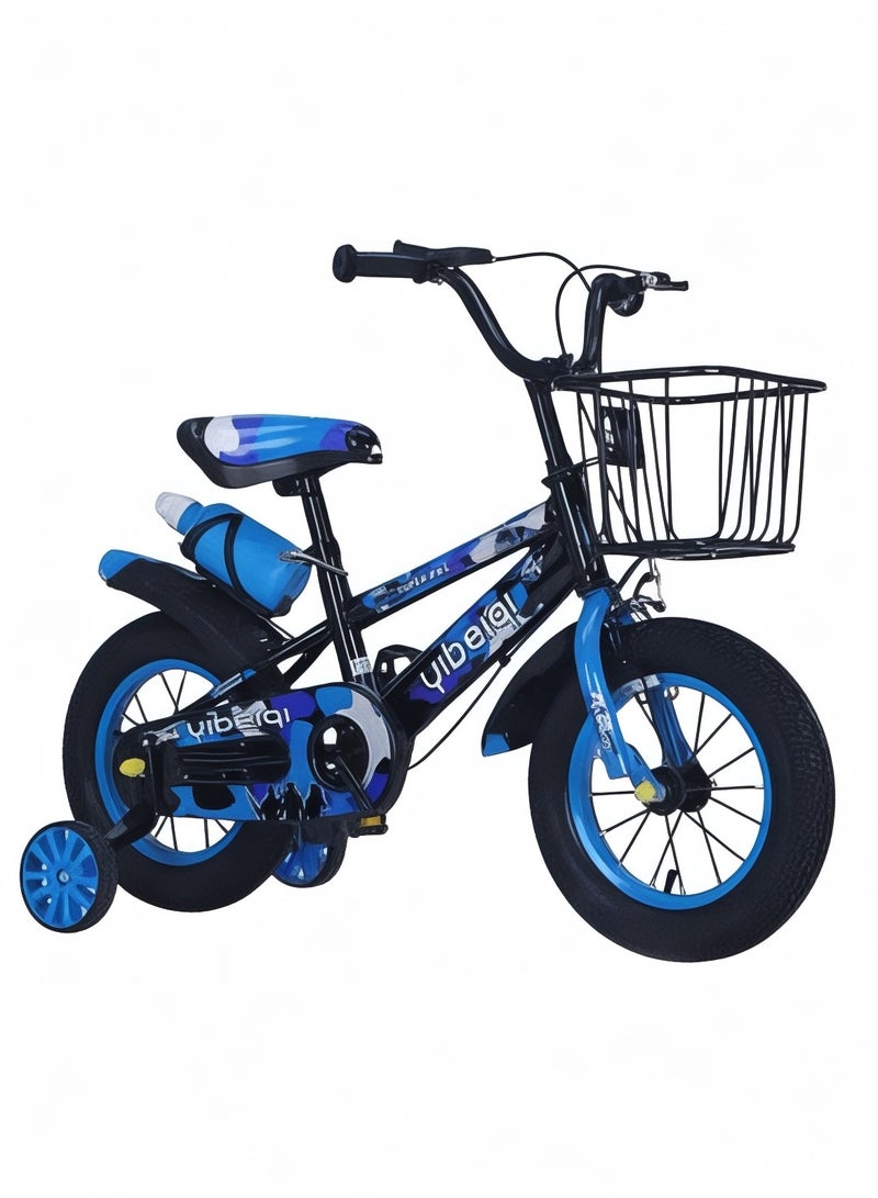 12 inch kids bike with basket, side wheels, and bottle holder