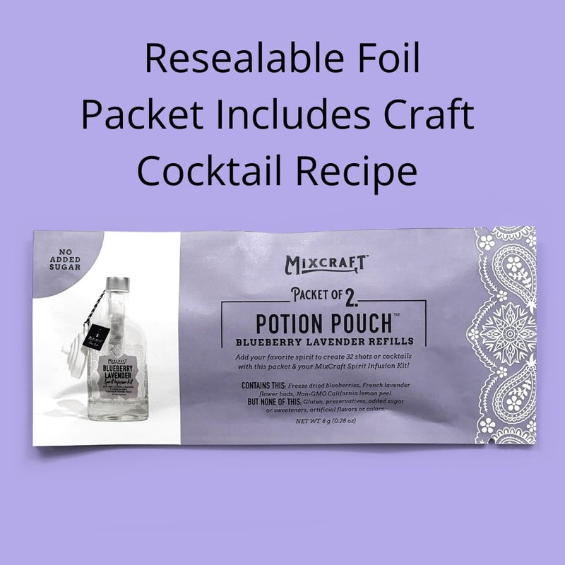 MixCraft Spirit Infusion Premium Craft Cocktail & Mocktail Mixer Refill Packet Refill Packet (Set of 2 Potion Pouches), Blueberry Lavender - Image 4