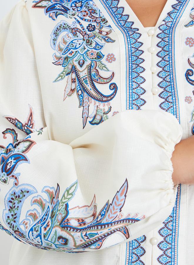 Styli Plus Size Cream Paisley Print Blouse - Image 2
