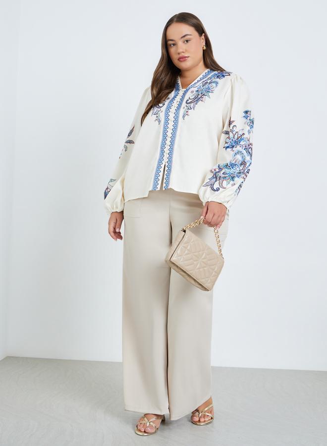 Styli Plus Size Cream Paisley Print Blouse - Image 4