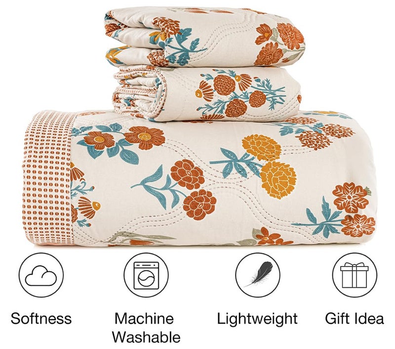 BSB HOME Cotton All-Weather Embroidered Ultrasonic Quilted Thread Free 3 Pcs Comforter Set with Pillow Shams- Light Weight Bedspread/Duvet/Quilt - Double, 150 GSM | Almond and Rust - Image 2