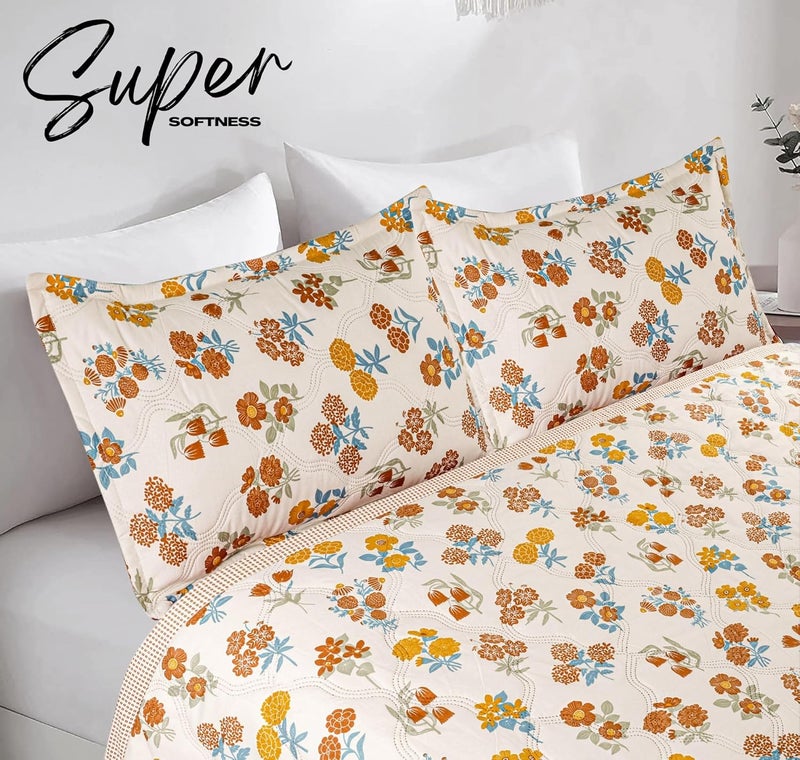 BSB HOME Cotton All-Weather Embroidered Ultrasonic Quilted Thread Free 3 Pcs Comforter Set with Pillow Shams- Light Weight Bedspread/Duvet/Quilt - Double, 150 GSM | Almond and Rust - Image 4
