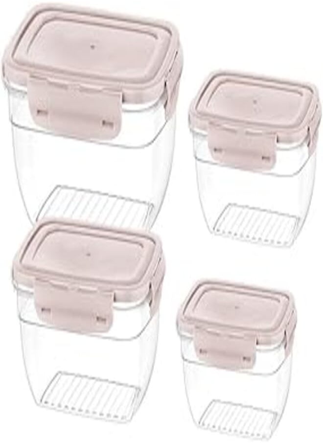 Bager Bager Cook&Lock Colored Cover Rectangular Storage Container (575+1050+1850+3100 Ml) (Deep), Pink 