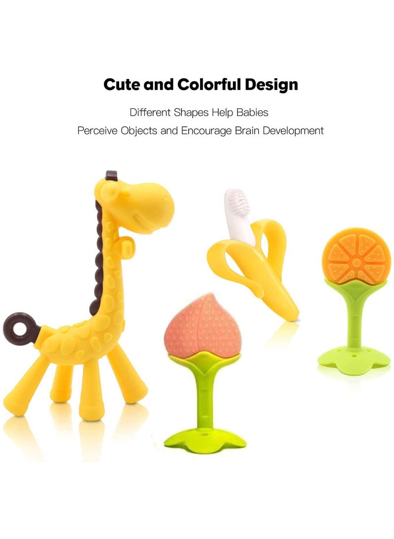 Bebiland - Teething Toys With Baby Fruit Feeders for Babies, Baby Teether Chew Toys, With 2 Baby Fruit Feeders and 4 Baby Silicone Teethers, BPA Free Natural Organic Freezer Silicone Baby Teethers - Image 1