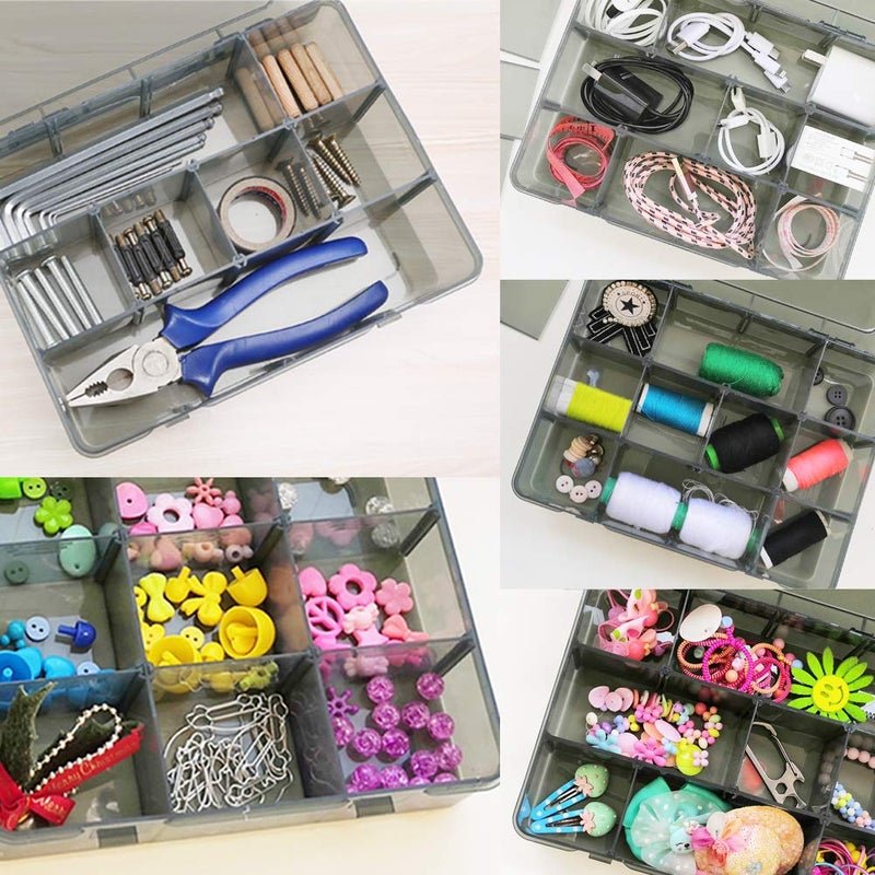 Vidifor 2 Pack Plastic Storage Organizer Box, Storage Container, Jewelry Organizer, Parts Storage Box with Dividers for Crafts, Beads, Buttons, Ornaments, Metal Parts, and More (12 Grids 2 Pack) - Image 4