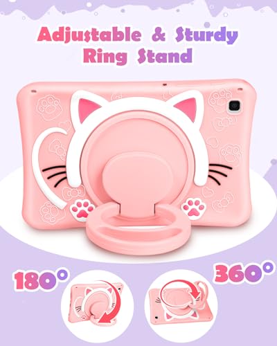 Wazzasoft for Samsung Galaxy Tab A7 Lite 8.7” Case Girls Cute Cat Kawaii Cover Girly 3D Cartoon Women Kitten with Rotating Handle Stand & Strap Soft Silicone Funda for Galaxy A7 Lite Table Cases 2021 - Image 4