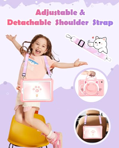Wazzasoft for Samsung Galaxy Tab A7 Lite 8.7” Case Girls Cute Cat Kawaii Cover Girly 3D Cartoon Women Kitten with Rotating Handle Stand & Strap Soft Silicone Funda for Galaxy A7 Lite Table Cases 2021 - Image 3