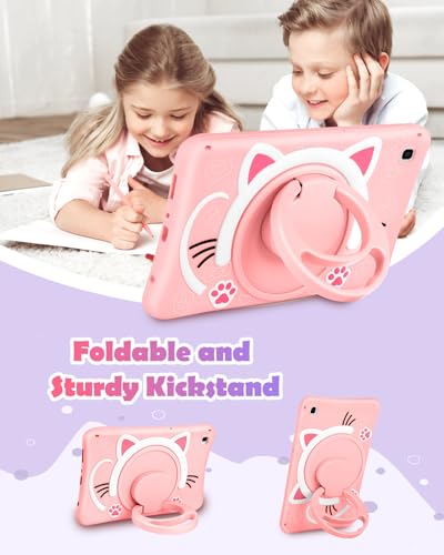 Wazzasoft for Samsung Galaxy Tab A7 Lite 8.7” Case Girls Cute Cat Kawaii Cover Girly 3D Cartoon Women Kitten with Rotating Handle Stand & Strap Soft Silicone Funda for Galaxy A7 Lite Table Cases 2021 - Image 5