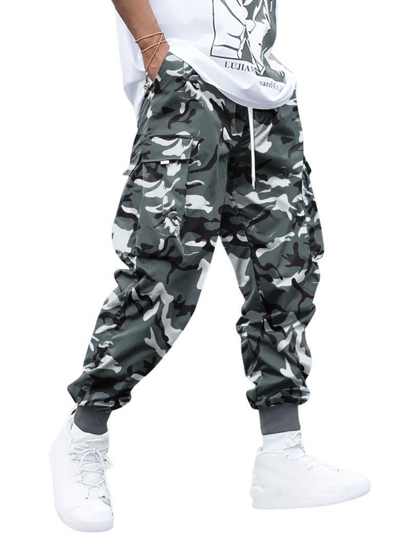 ZAFUL Men's Tapered Cargo Pants Drawstring Elastic Flap Pocket Street Camo Pants Multi Pockets - Image 1