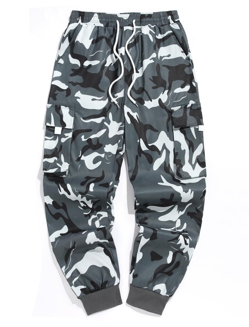 ZAFUL Men's Tapered Cargo Pants Drawstring Elastic Flap Pocket Street Camo Pants Multi Pockets - Image 2