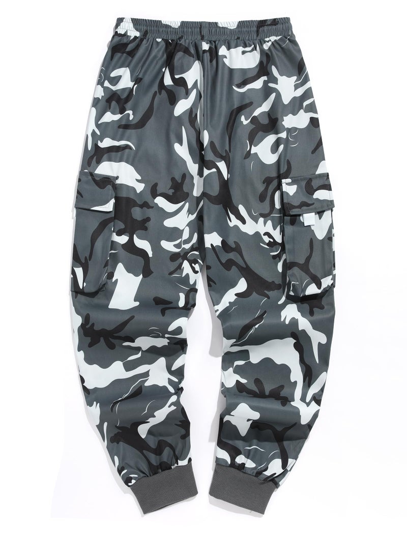 ZAFUL Men's Tapered Cargo Pants Drawstring Elastic Flap Pocket Street Camo Pants Multi Pockets - Image 3