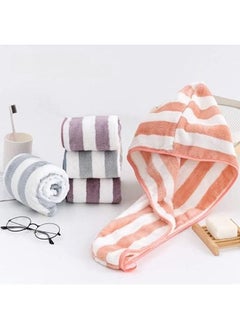 Generic 1pc thick fast absorbent microfiber hair towel with stripe pattern  - Image 1