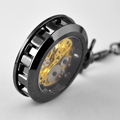 VIGOROSO Mens Steampunk Pocket Watch with Chain Skeleton Manual Hand Wind Mechanical Watches for Men, Gifts for Men & Women - Image 4