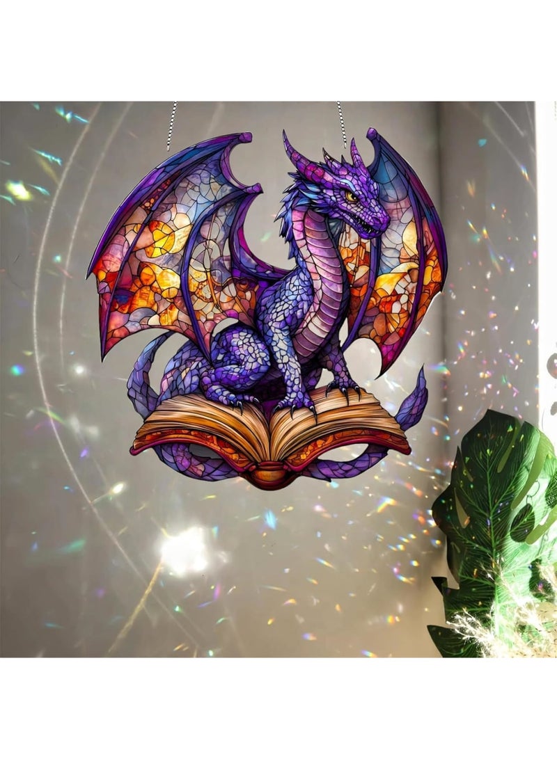 Luckam Dragon Suncatcher, Dragon Dreamcatcher Window Hanging, Stained Glass Effect Acrylic Decor with Fantasy Design, Sun Catcher Ornament for Home Garden Window Office Gift, Multicolor - Image 3