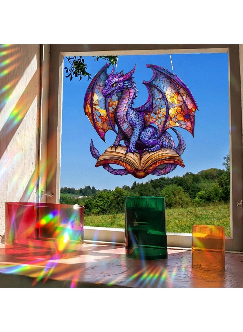 Luckam Dragon Suncatcher, Dragon Dreamcatcher Window Hanging, Stained Glass Effect Acrylic Decor with Fantasy Design, Sun Catcher Ornament for Home Garden Window Office Gift, Multicolor - Image 5