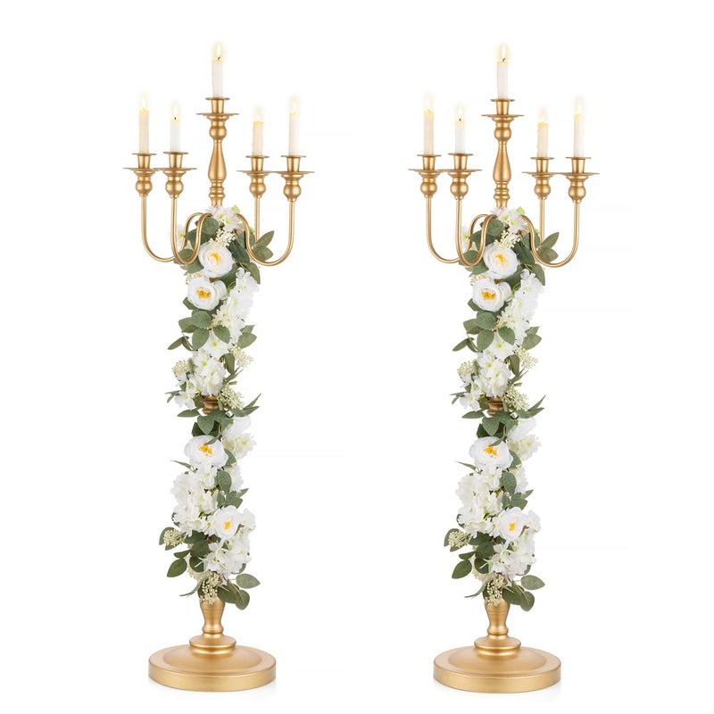Inweder Gold Wedding Candelabra Tall  50 Antique Floor Candelabra Metal 5 Arm Candelabra Spiral Candelabra Candle Holder Candle Opera Centerpieces for Events Party Ceremony Wedding Aisle Home