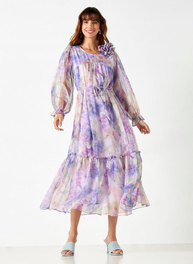 تواكستريمز فستان بحزام ربط وأكمام منفوخة وطبعات من تو إكستريمز - Image 1