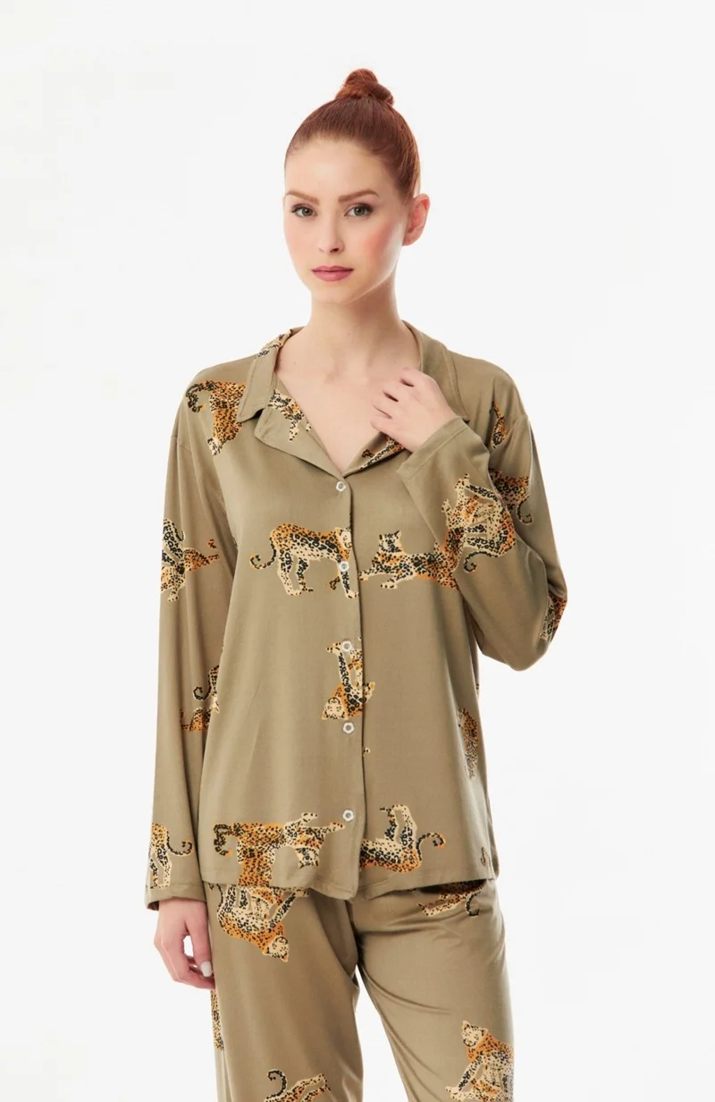 FullaModa Leopard Printed Pajama Set