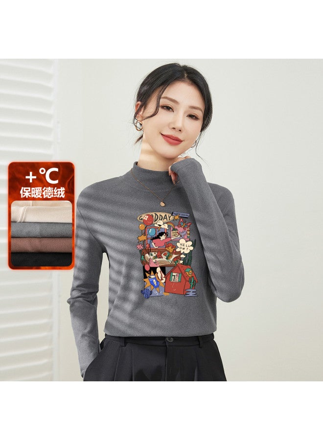 Jeanswest German Fleece Women'S Base Layer Shirt Semi-Turtle Neck Comfortable Casual Top Slim-Fit Versatile Long Sleeve T-Shirt Warm Autumn Underwear - Image 2