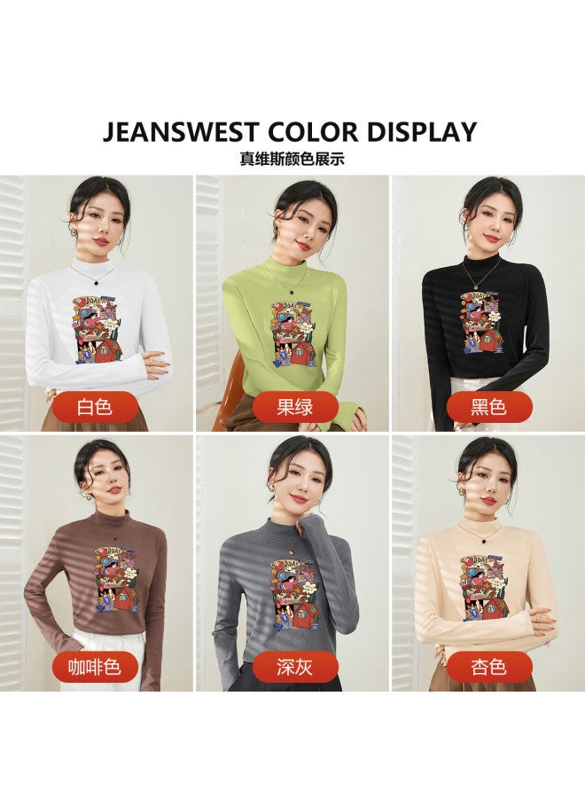 Jeanswest German Fleece Women'S Base Layer Shirt Semi-Turtle Neck Comfortable Casual Top Slim-Fit Versatile Long Sleeve T-Shirt Warm Autumn Underwear - Image 3