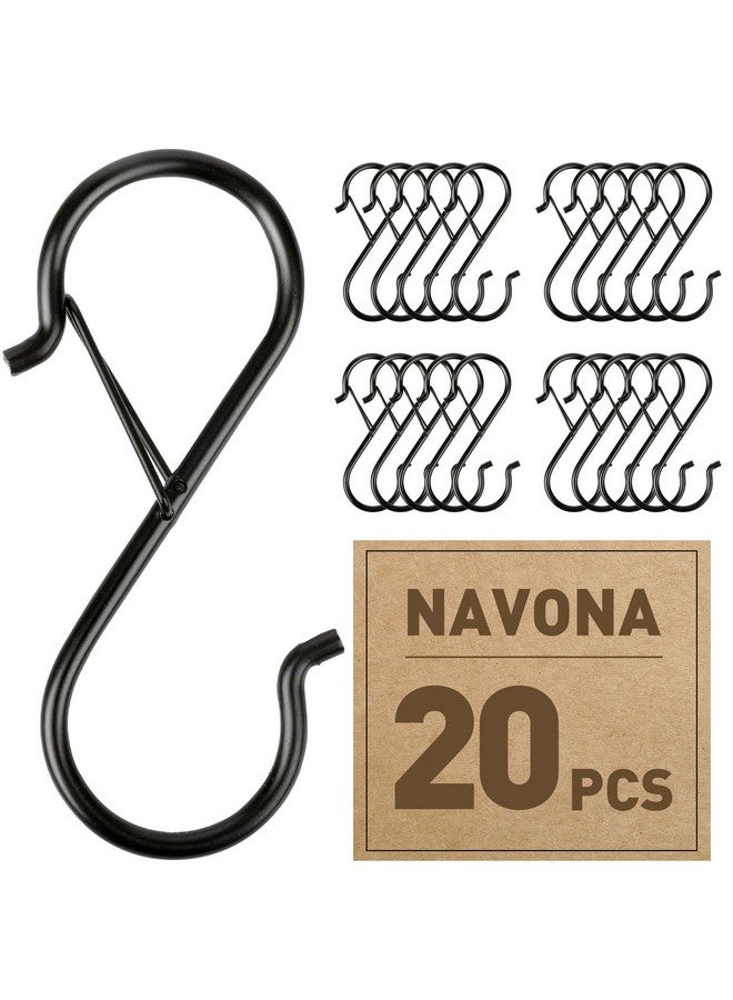 Navona 20 Pcs S Hooks for Hanging Heavy Duty, 3.5-inch Heavy Duty Metal S Hook, Closet Hooks with 0.5-inch Safety Buckle, S Hook for Hanging Plants, Kitchen Utensil, Pot, Pan, Bags - Image 1