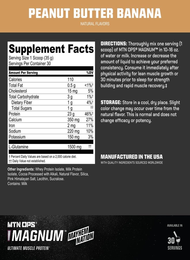 MTN OPS Magnum Protein Powder 23g Protein per Serving Whey Protein Blend with BCAAs Low Sugar Gluten Free 30 Servings Peanut Butter Banana - Image 3