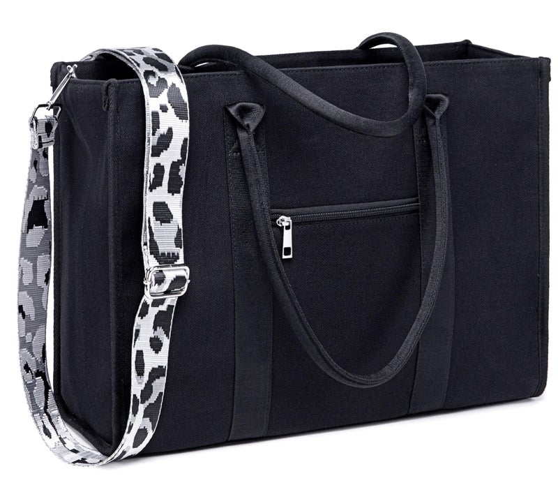 BTOOP Laptop Tote Bag for Women Work Shoulder Bags 15.6 inch Canvas Laptop Computer Purse Messenger Teacher Handbag Business Office Briefcase(Leopard print) - Image 1