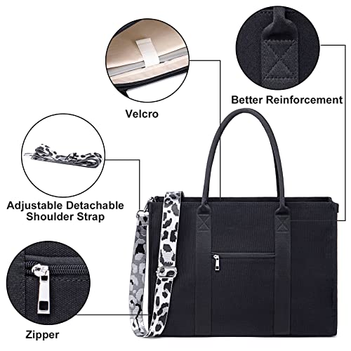BTOOP Laptop Tote Bag for Women Work Shoulder Bags 15.6 inch Canvas Laptop Computer Purse Messenger Teacher Handbag Business Office Briefcase(Leopard print) - Image 4