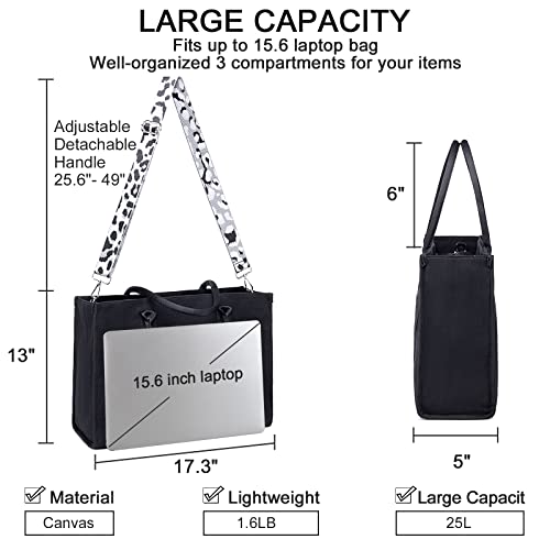 BTOOP Laptop Tote Bag for Women Work Shoulder Bags 15.6 inch Canvas Laptop Computer Purse Messenger Teacher Handbag Business Office Briefcase(Leopard print) - Image 3