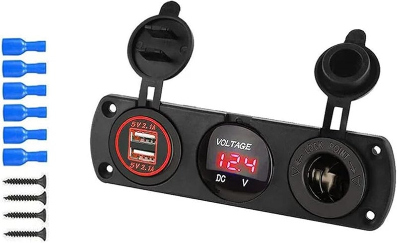 Red 12 24V Dual USB Car Charger Socket Splitter with LED Voltmeter for Vehicles - Image 2