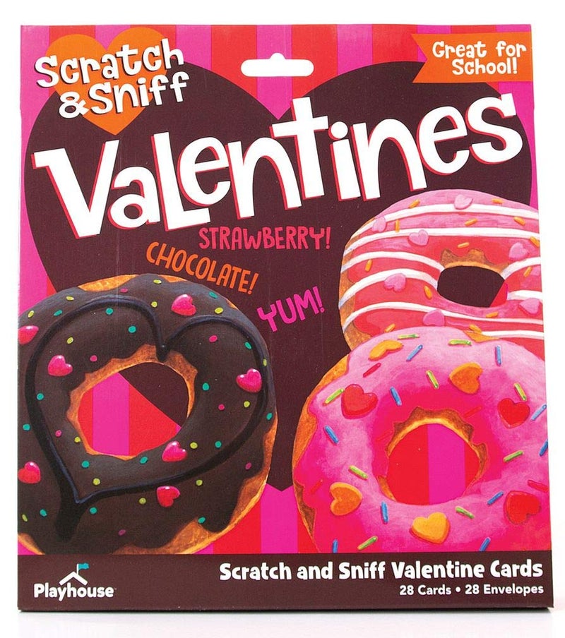 Playhouse Yummy Donut Scratch and Sniff 28 Card Super Valentine Exchange Pack for Kids - Image 1