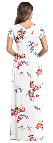 VIISHOW Women's Short Sleeve Floral Dress Loose Plain Maxi Dresses Casual Long Dresses with Pockets(Floral White X-Large) - Image 3