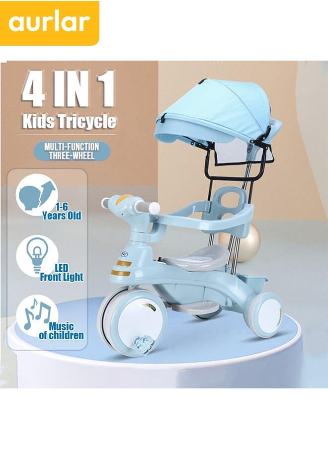 Aurlar 4 in 1 Kids Tricycle – Adjustable Handle & Sunshade, Safety Guard, Parental Control & Music – Perfect Ride-On Toy, Bicycle for Kids & Toddlers, Ages 1-6 (Blue)  - Image 3