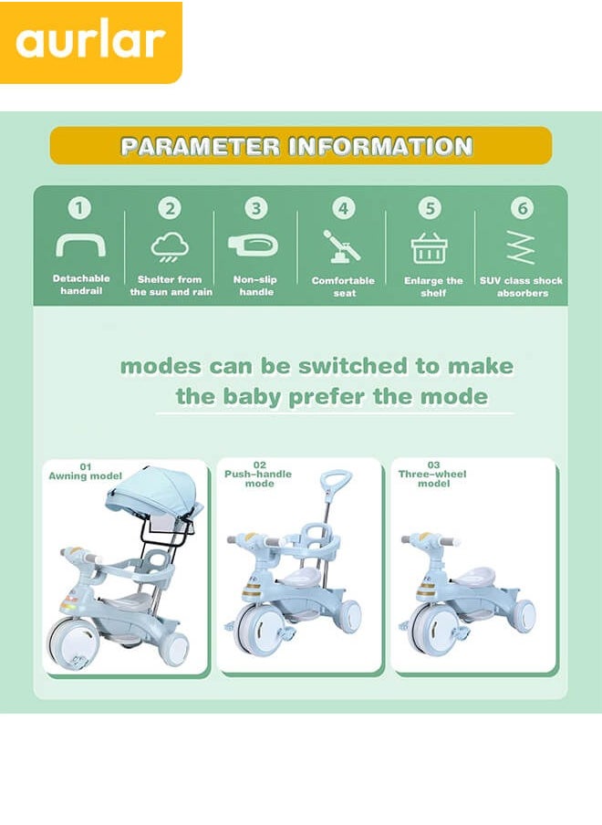 Aurlar 4 in 1 Kids Tricycle – Adjustable Handle & Sunshade, Safety Guard, Parental Control & Music – Perfect Ride-On Toy, Bicycle for Kids & Toddlers, Ages 1-6 (Blue)  - Image 5