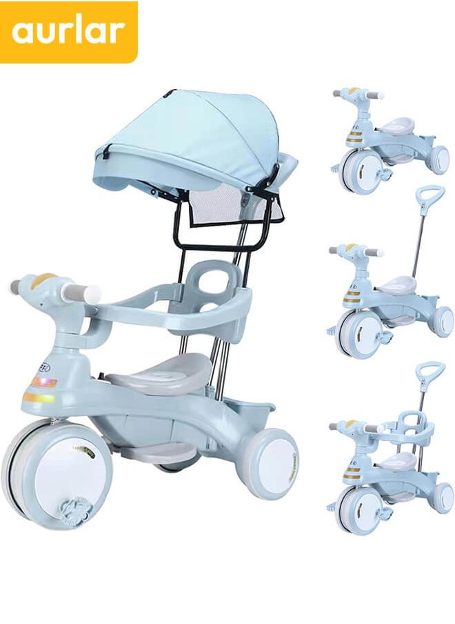 Aurlar 4 in 1 Kids Tricycle – Adjustable Handle & Sunshade, Safety Guard, Parental Control & Music – Perfect Ride-On Toy, Bicycle for Kids & Toddlers, Ages 1-6 (Blue)  - Image 1